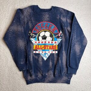 Vintage Hanes Soccer world cup Sweatshirt Mens Medium Blue 80s Raglan USA made